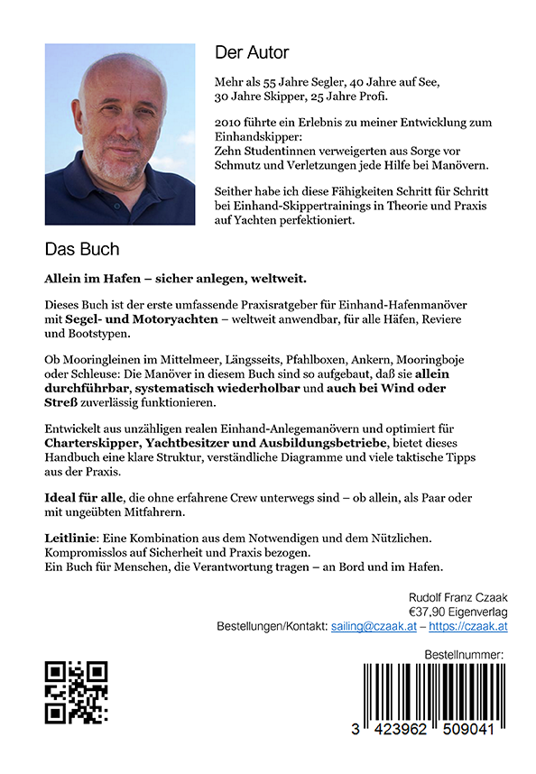 (Rudi Franz Czaak) Einhand-Hafenmanöver – Alle Yachten Alle Häfen + Ankern, Bojen, Schleusen - Buch Rückseite